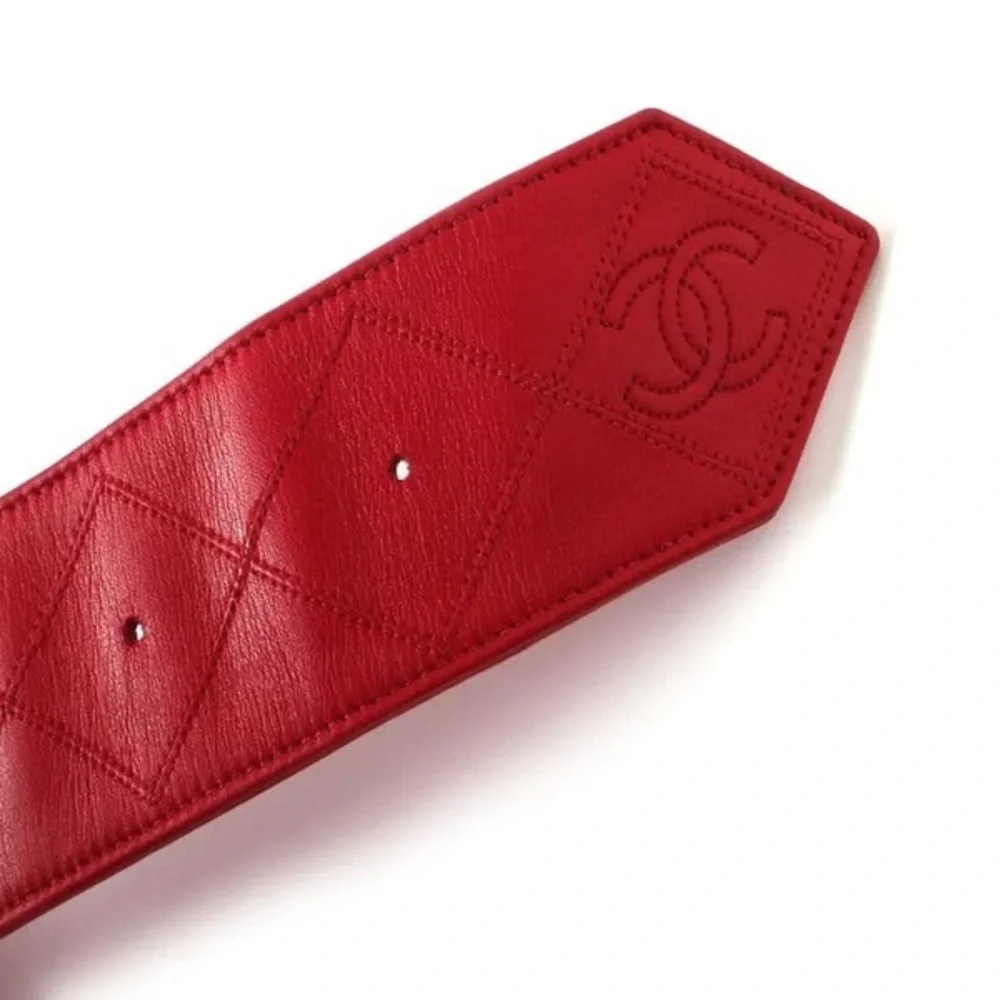 Authentic CHANEL wide red leather gold hardware vintage belt 80cm